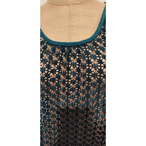 ARIA HAND MADE Teal lace sleeveless tunic shirt. Coverup. Shark bite hem. NWT. S - Picture 2 of 5